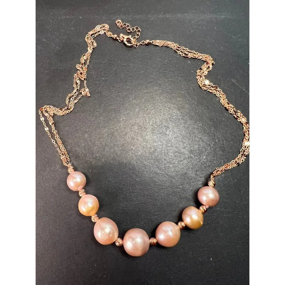 Cultured Freshwater Pearl Rose Gold Over Sterling Silver Necklace - Picture 8 of 11